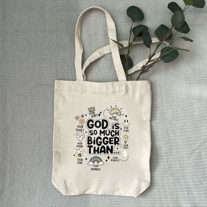🆕Canvas Bible BookTote bag - God Is Bigger Than Inspirational